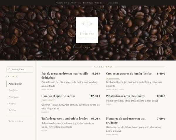 Carta digital plantilla elegant — Casa Caturra