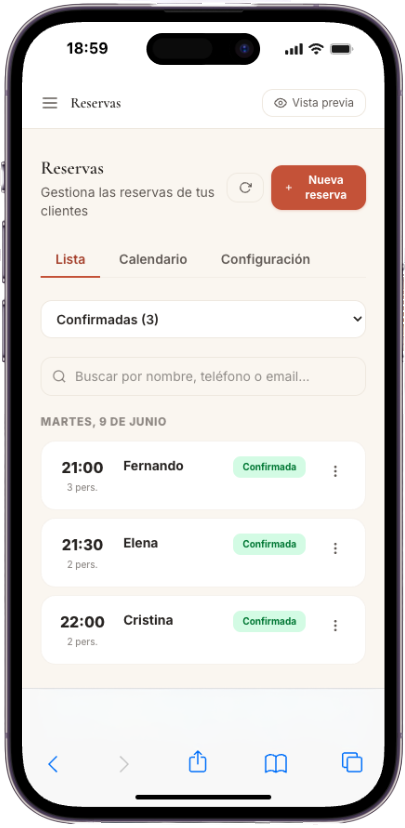Bookarta online reservation dashboard — calendar, shifts and table management